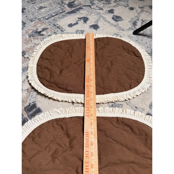 2 VTG Quilted Oval Placemat Reversible Ivory Brown Ruffled Country Table Top - Picture 2 of 4